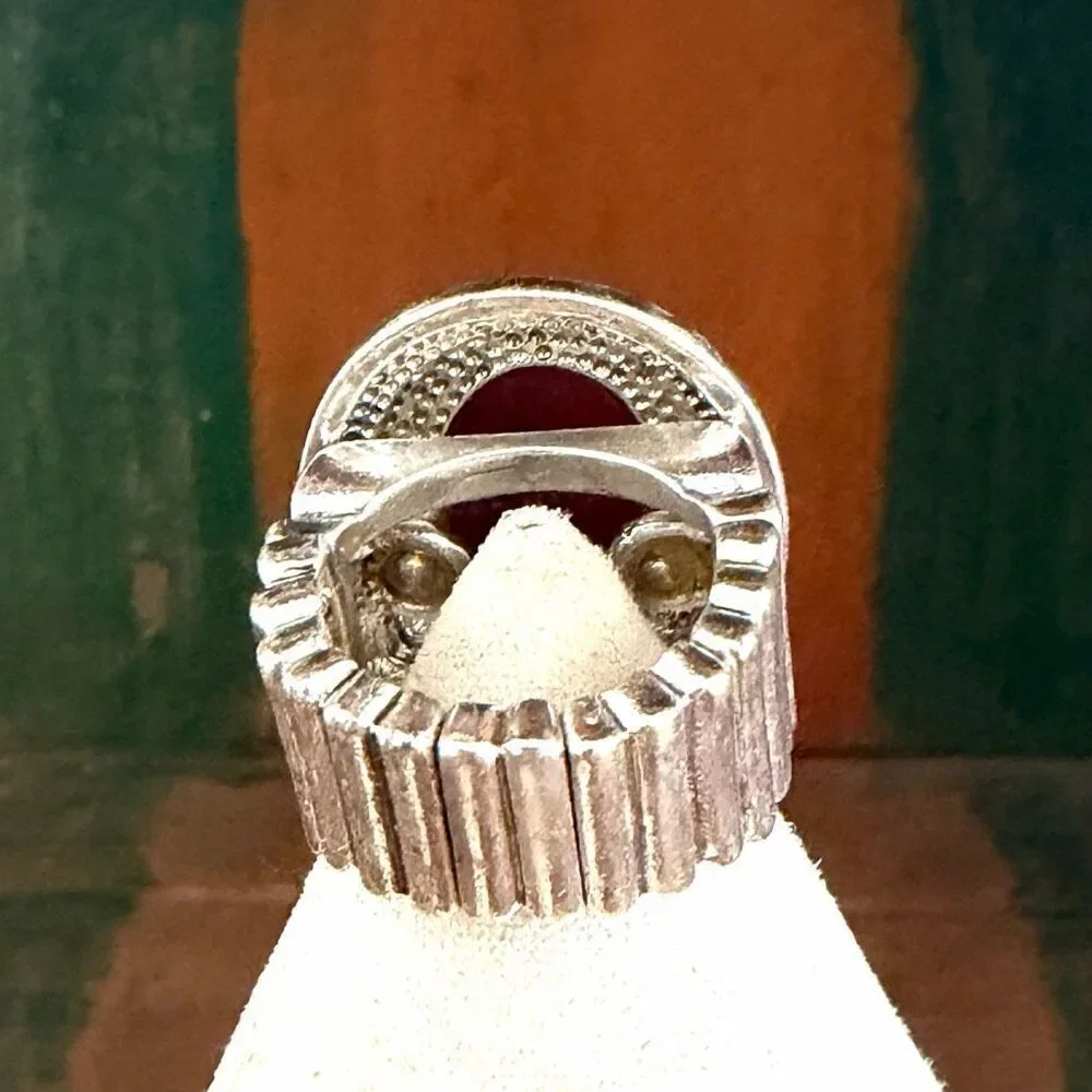 Silver Tone Red Cabochon Stretch Statement Ring